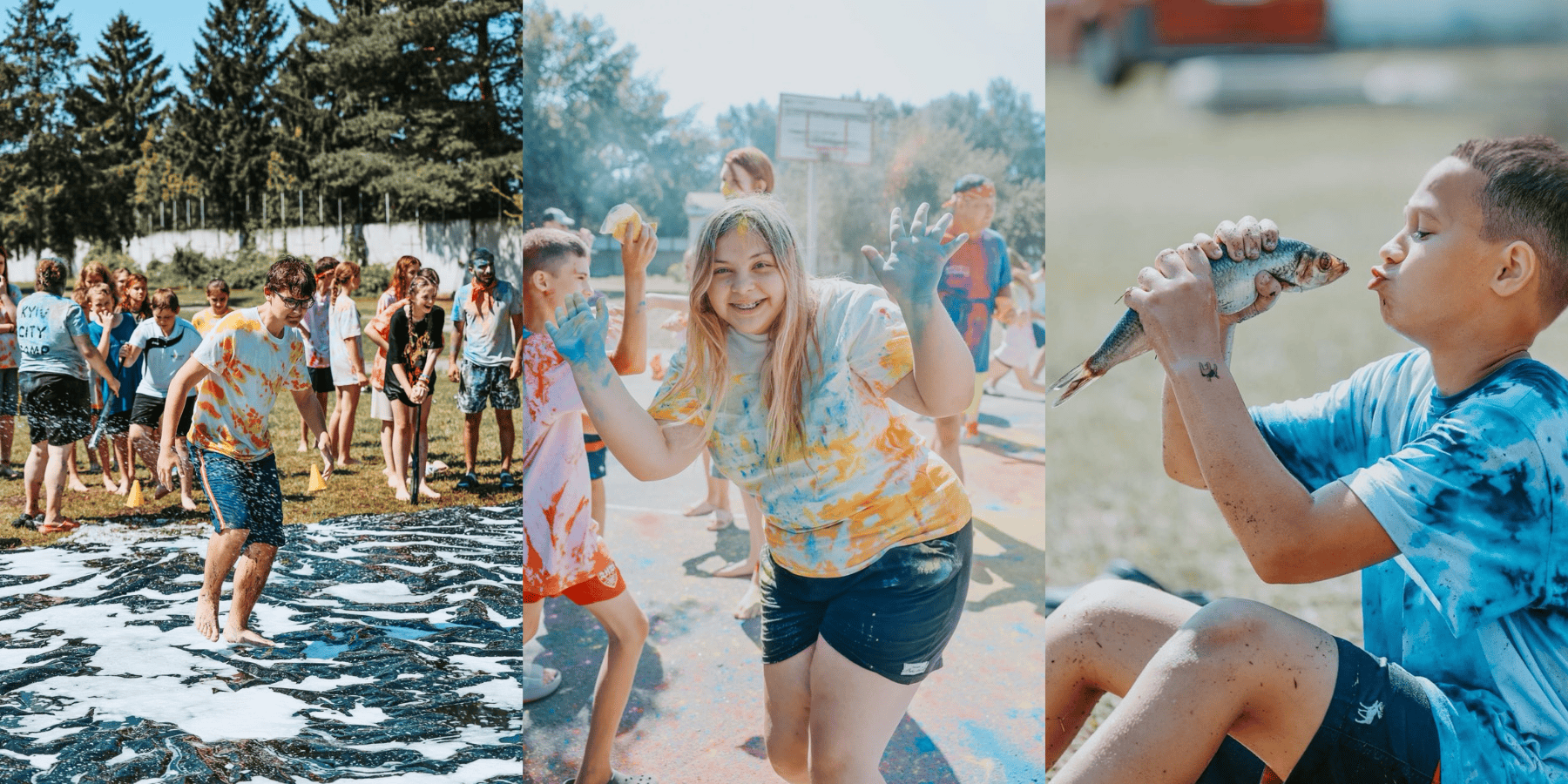 Kids at a VBS in Ukraine, playing games outside