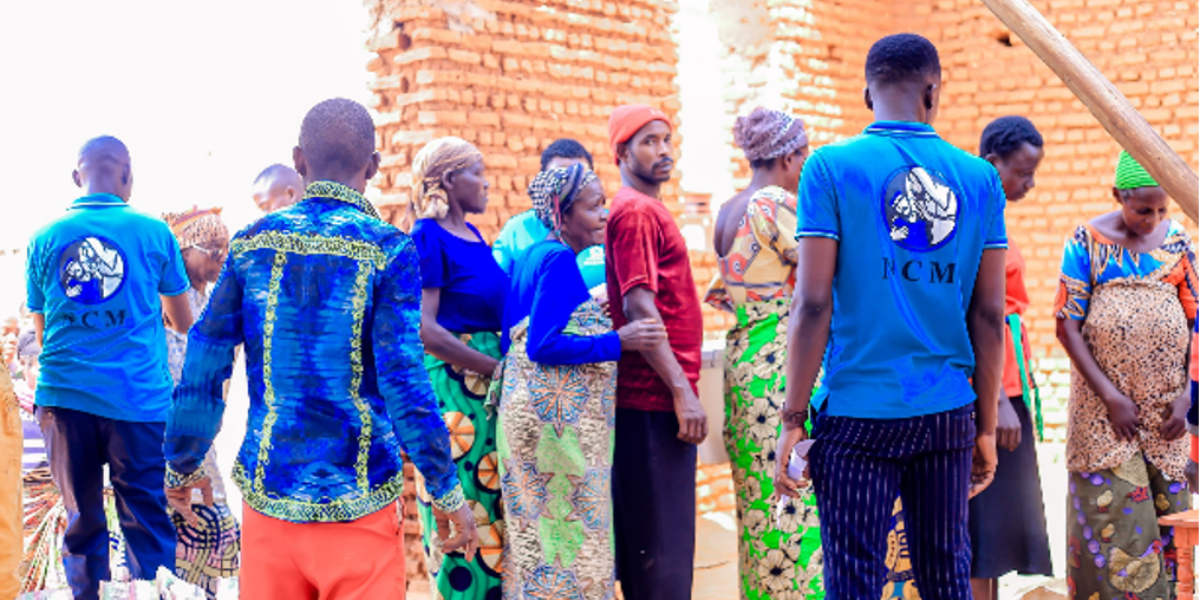 People line up for aid