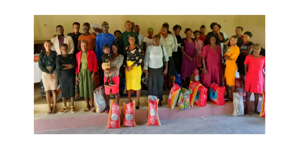 group receiving food packs
