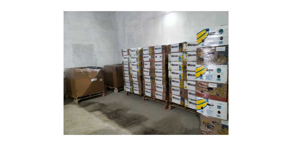 boxes of donated goods arriving in Ukraine