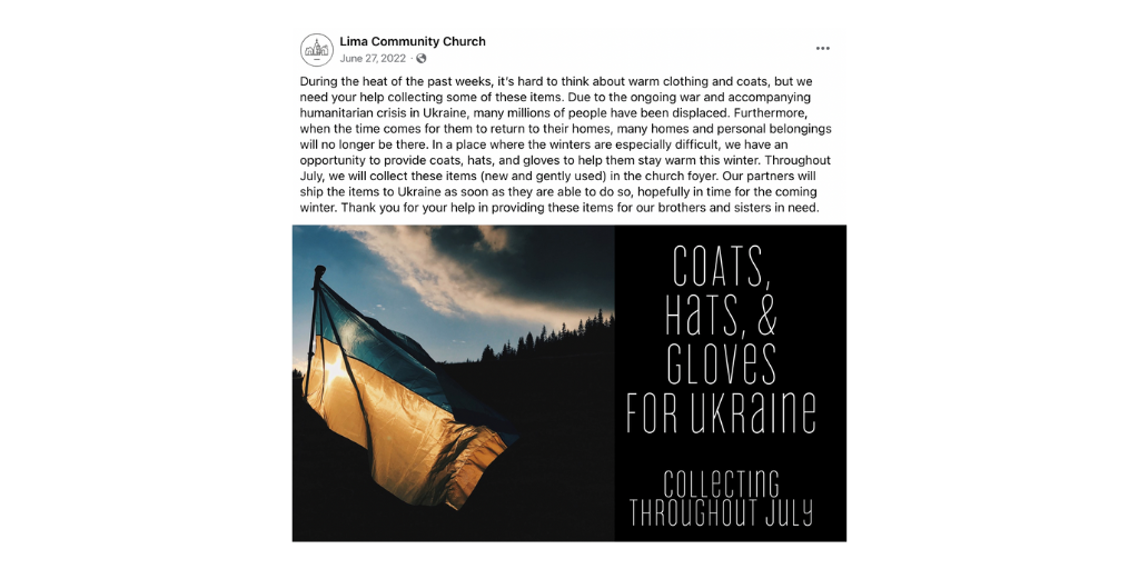 lima Community Church coat drive advertisement