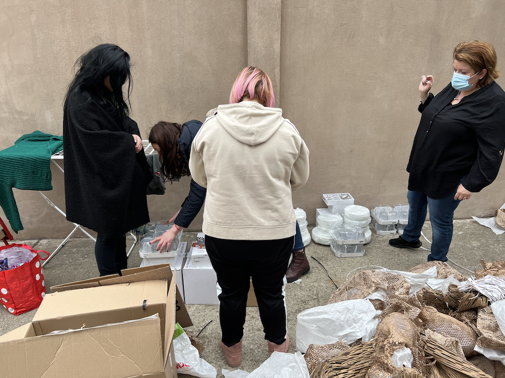 preparing items for refugees