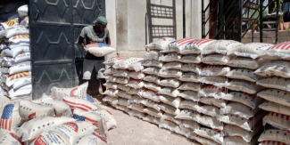 loading rice bags in Haiti