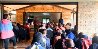 Attendees at the food distribution